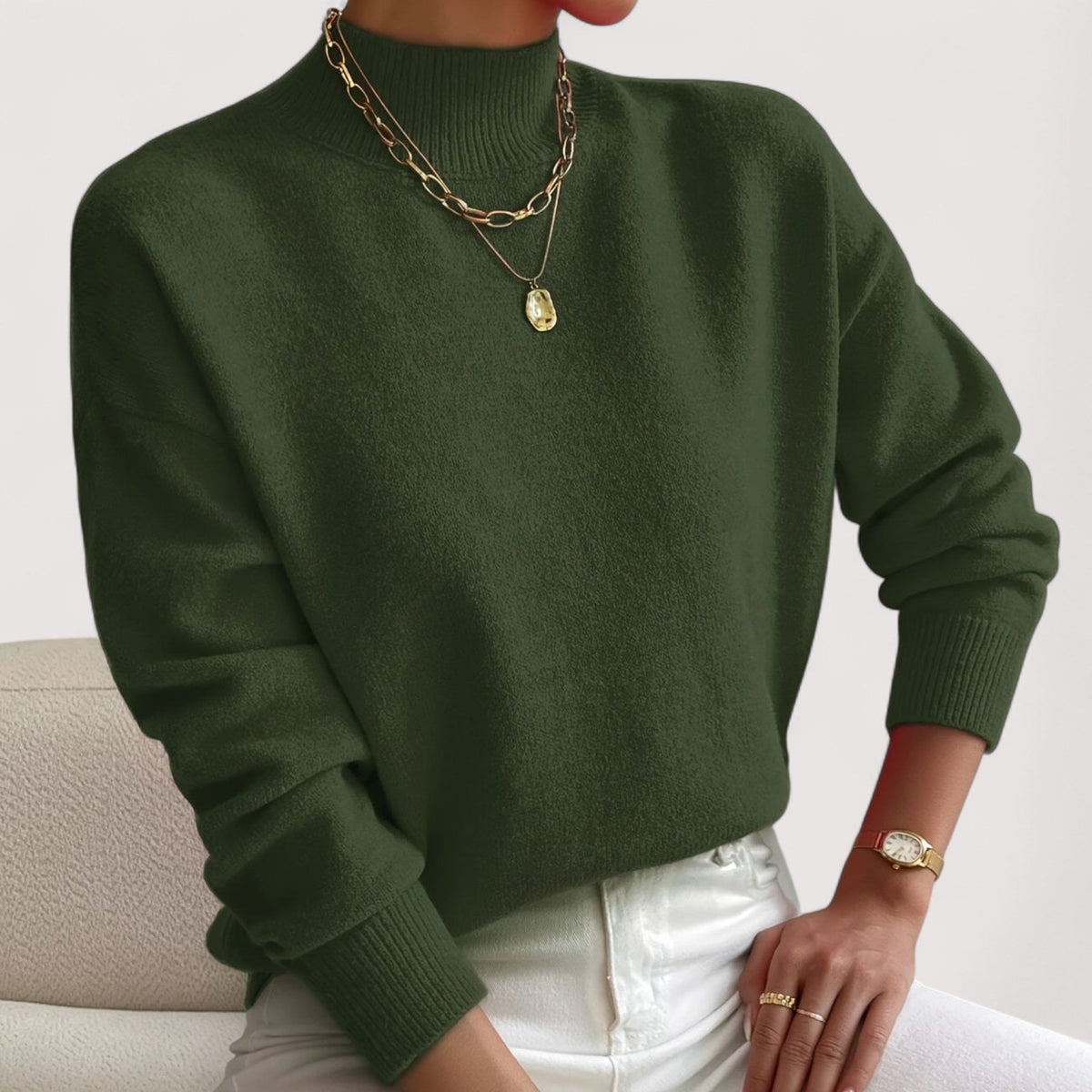Mock Neck Long Sleeve Ribbed Trim Sweater 8