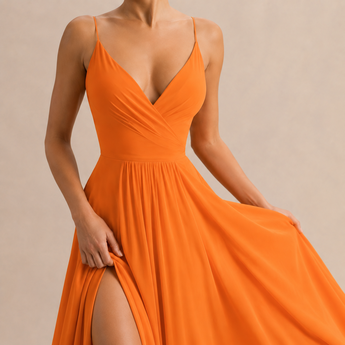 V-Neck Pleated High Split Chiffon Maxi Dress 14