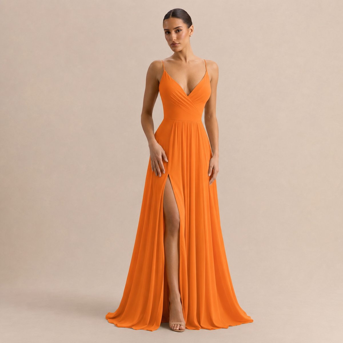 V-Neck Pleated High Split Chiffon Maxi Dress 13