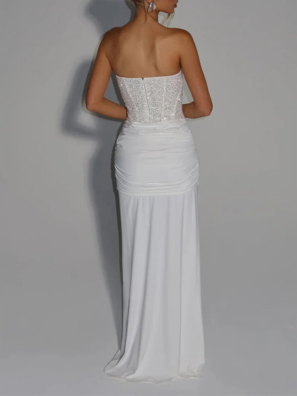 Sequin Strapless Sweetheart Corset Grecian Draped Evening Gown - View 2