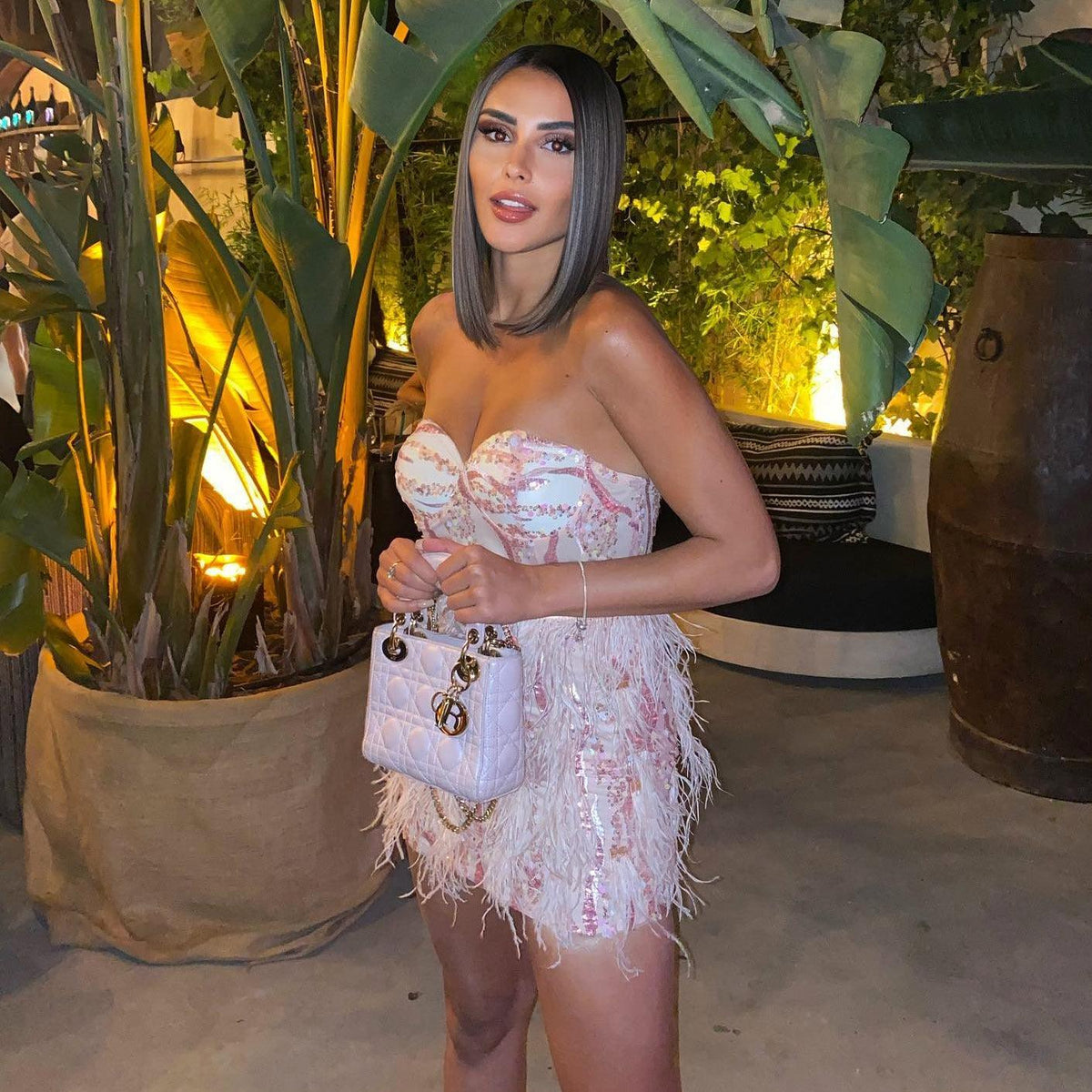 Sequin Strapless Bustier Feather Trim Mini Dress - View 7