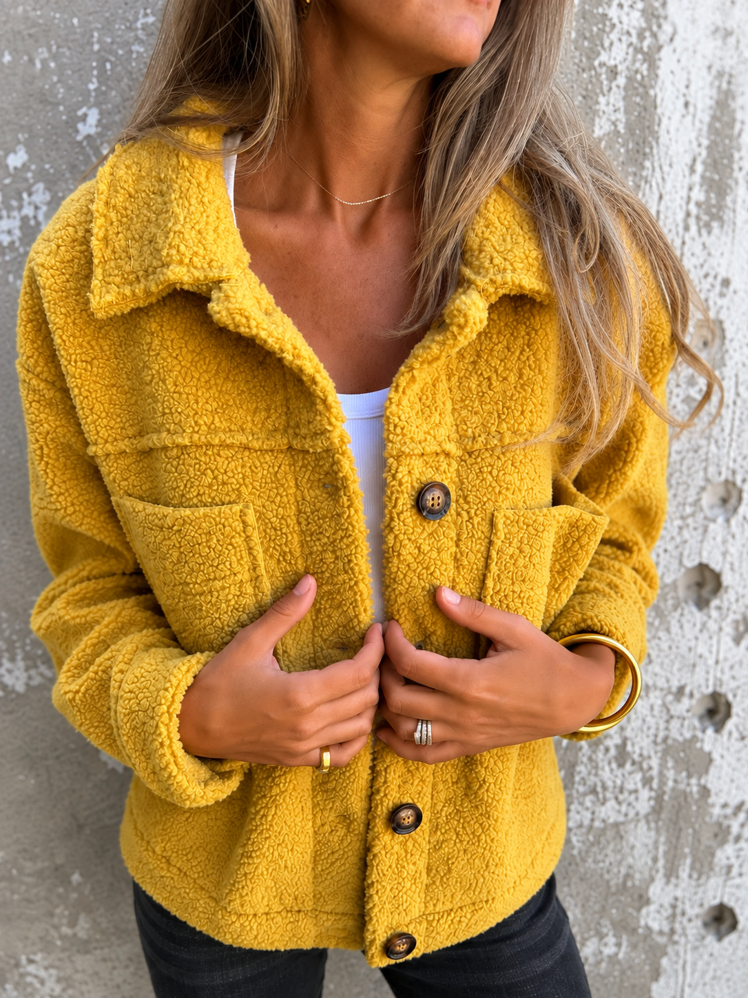 Collared Button Front Chest Pocket Sherpa Fleece Jacket 3