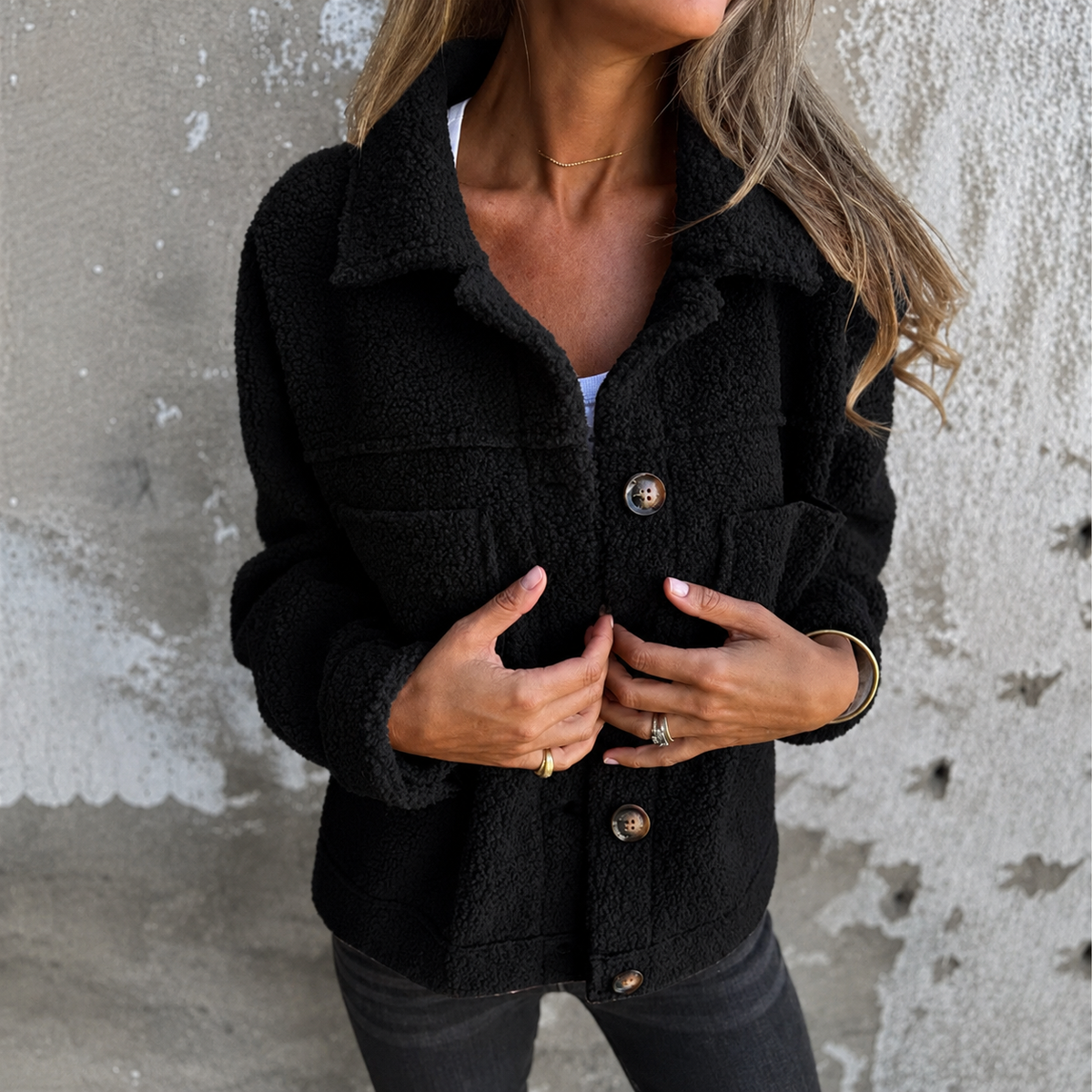 Collared Button Front Chest Pocket Sherpa Fleece Jacket 4
