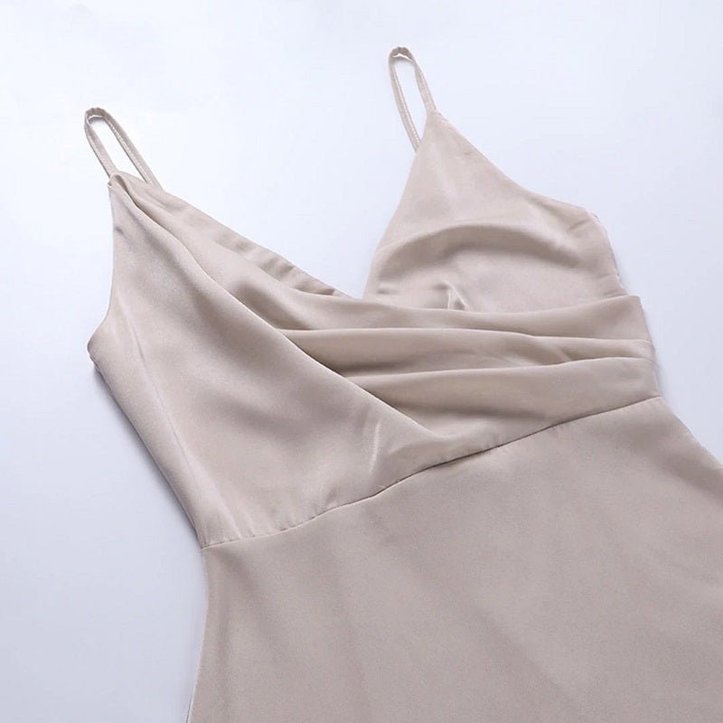 Spaghetti Strap Deep V-Neck Wrap Bodice High Split Maxi Gown - View 4