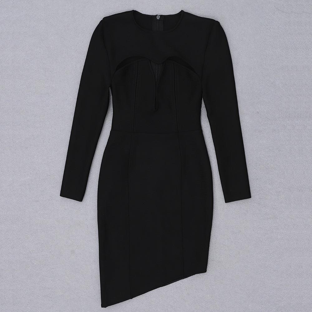 Long Sleeve Cut Out Deep V-Neck Padded Bodycon Mini Dress - View 5
