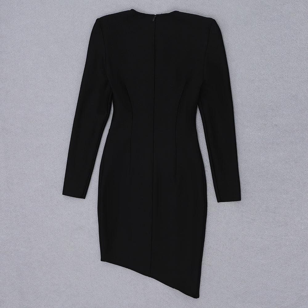 Long Sleeve Cut Out Deep V-Neck Padded Bodycon Mini Dress - View 6