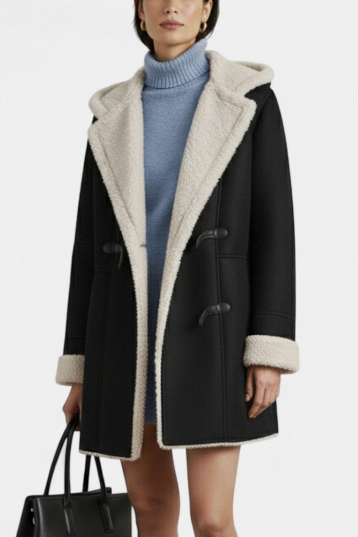 Hooded Faux Shearling Toggle Coat 12