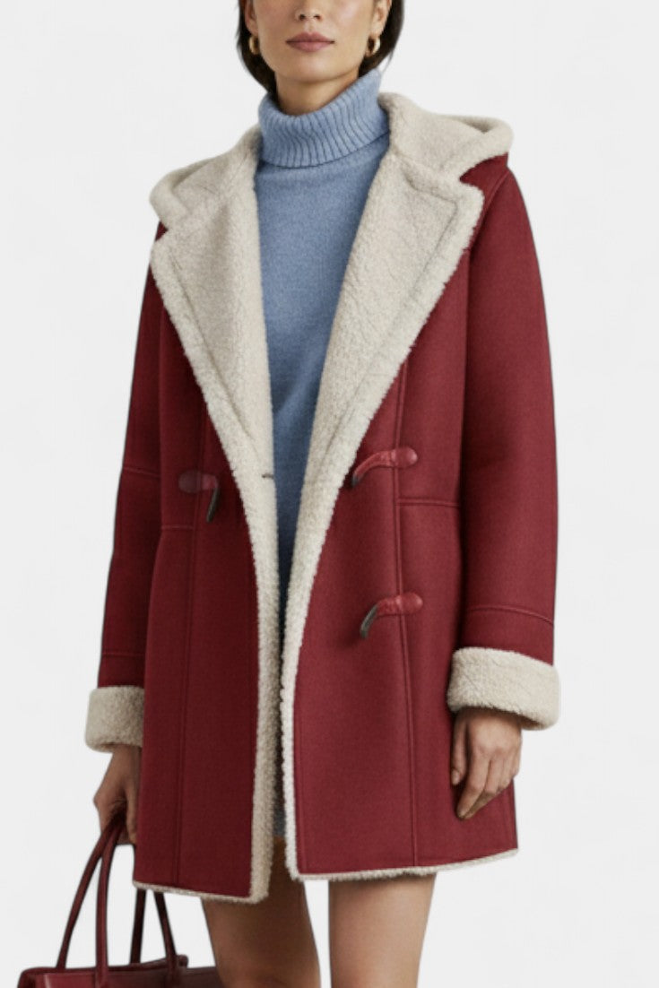 Hooded Faux Shearling Toggle Coat 13
