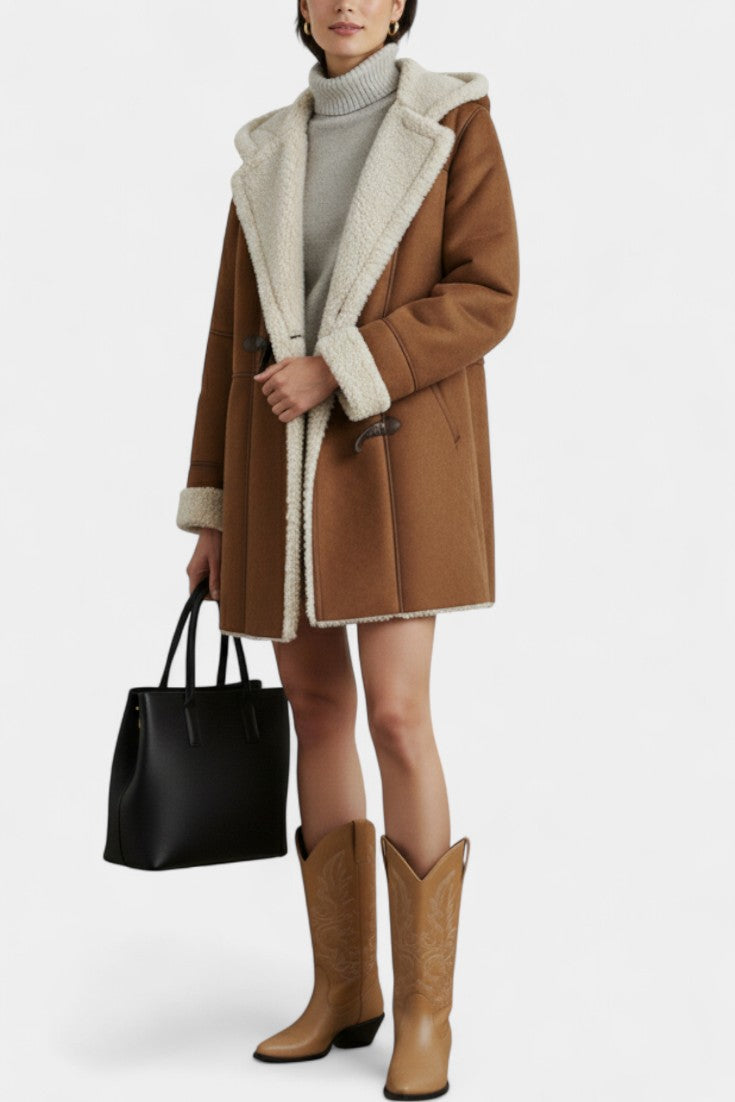Hooded Faux Shearling Toggle Coat 2