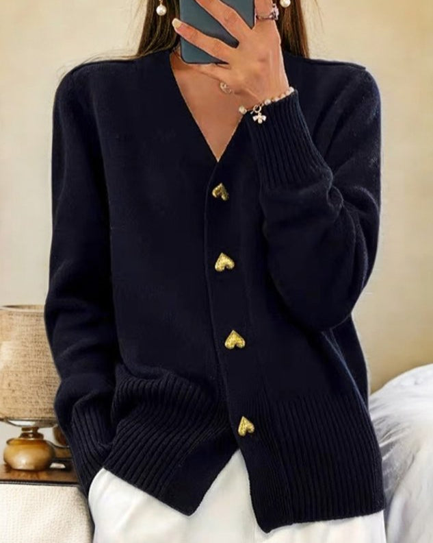 V-Neck Button Front Ribbed Knit Cardigan 5