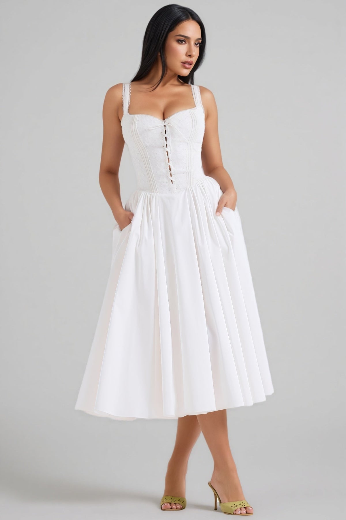 Sweetheart Corset Lace Up A-Line Midi Dress - View 2