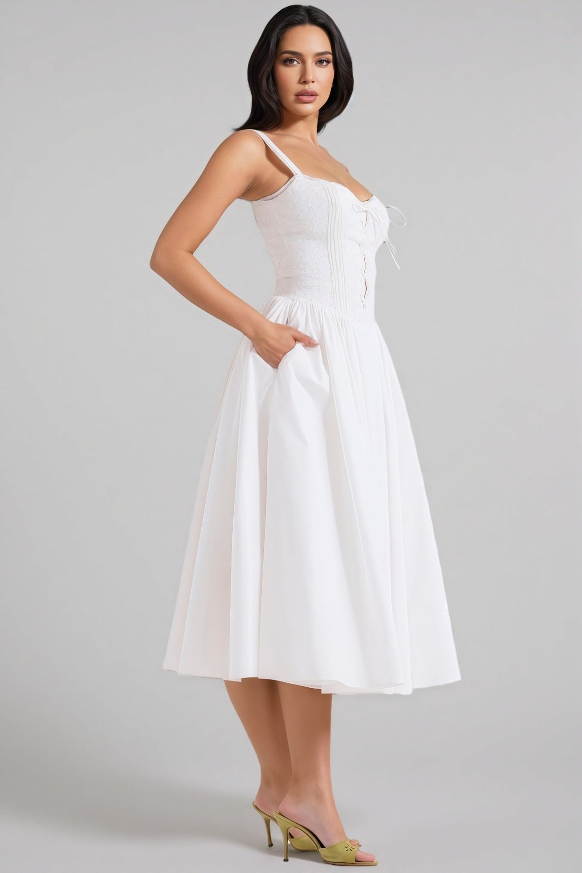 Sweetheart Corset Lace Up A-Line Midi Dress - View 6