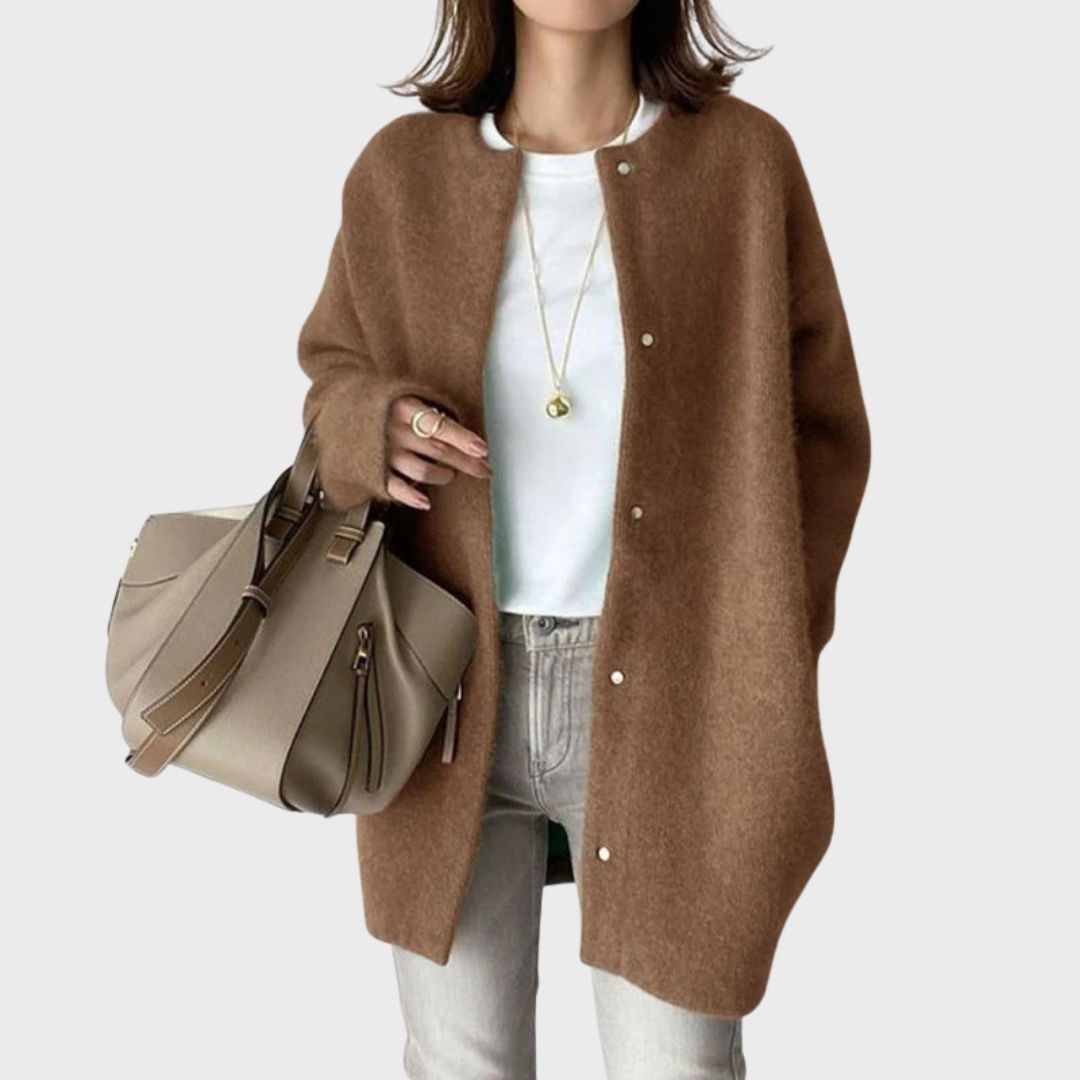 Round Neck Snap Button Oversized Longline Cardigan 4