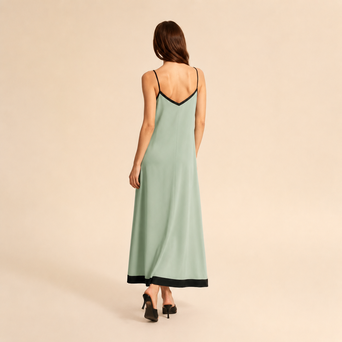 V-Neck Contrast Trim Slip Maxi Dress 11