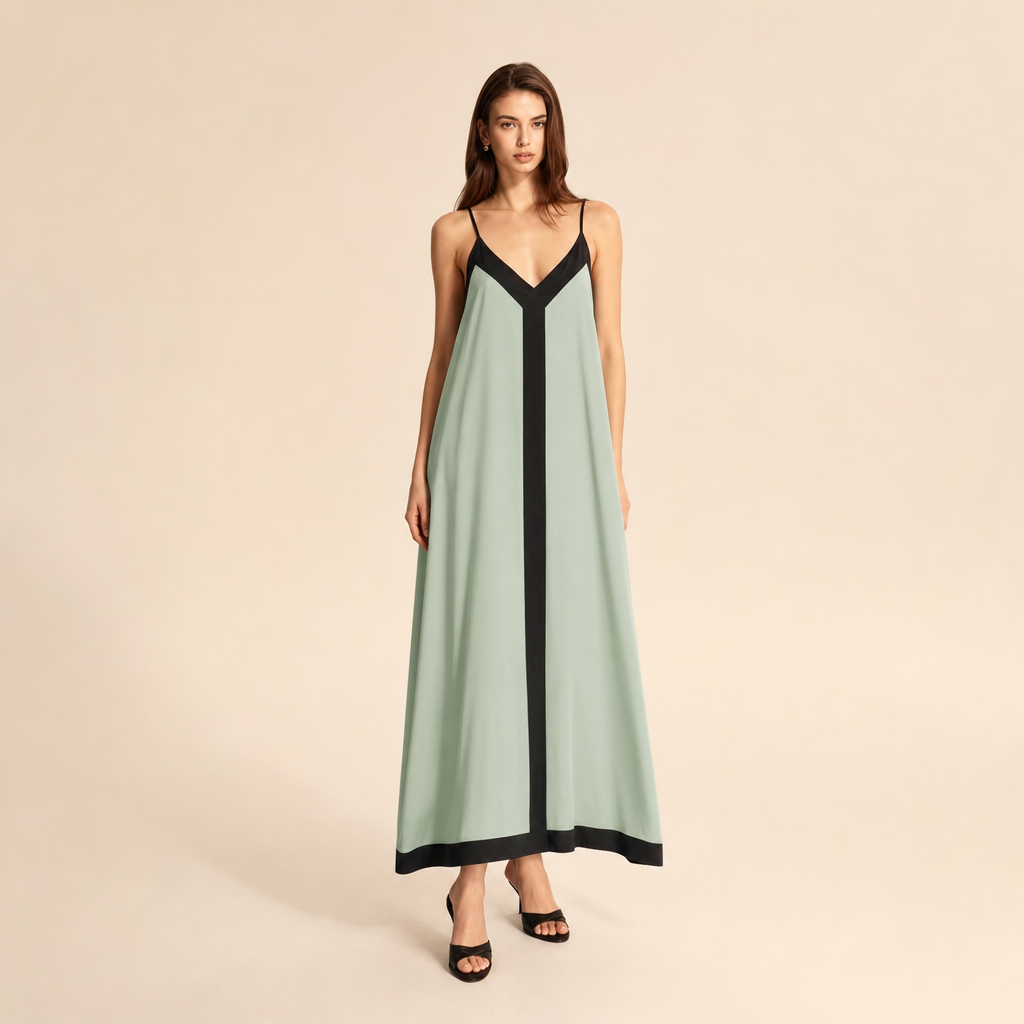 V-Neck Contrast Trim Slip Maxi Dress 9