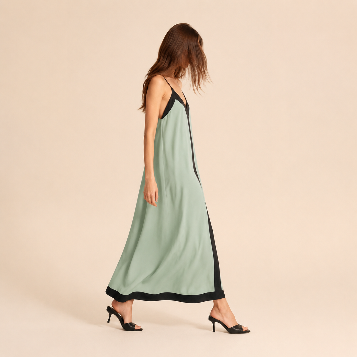 V-Neck Contrast Trim Slip Maxi Dress 12