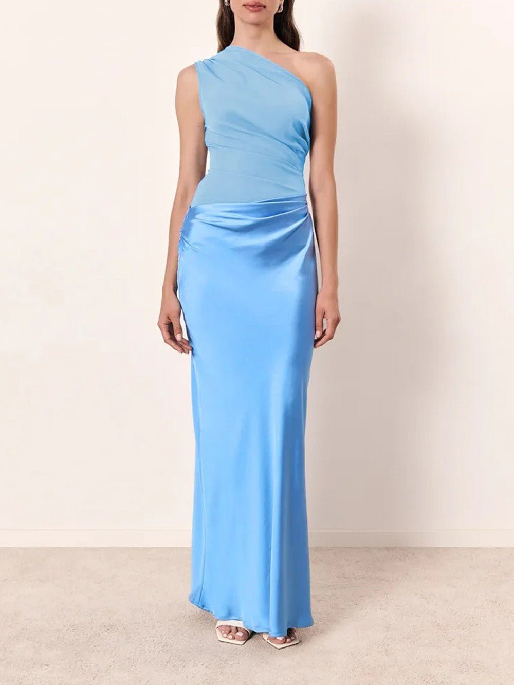 Satin One Shoulder Sleeveless Ruched Mermaid Maxi Gown