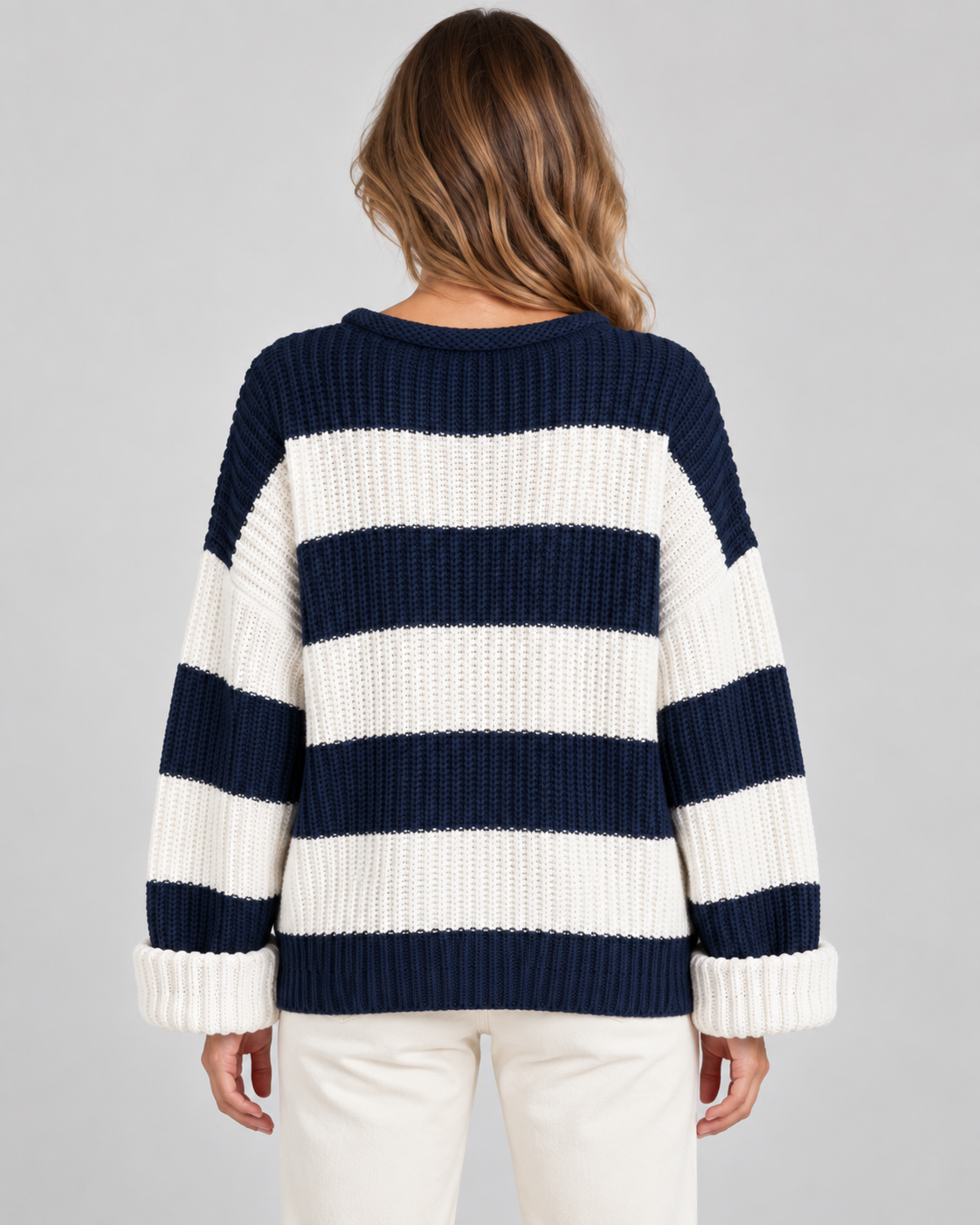 Striped Chunky Knit Oversized Crew Neck Sweater 2