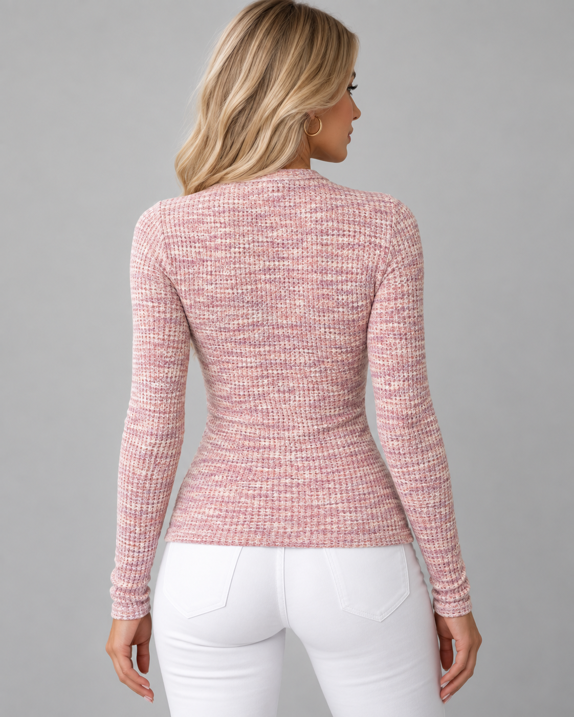Quarter Zip Notch Neck Long Sleeve Ribbed Knit Top 5