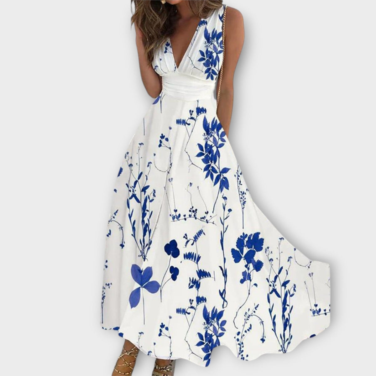 Wildflower Floral Deep V-Neck Sleeveless A-Line Midi Dress 3