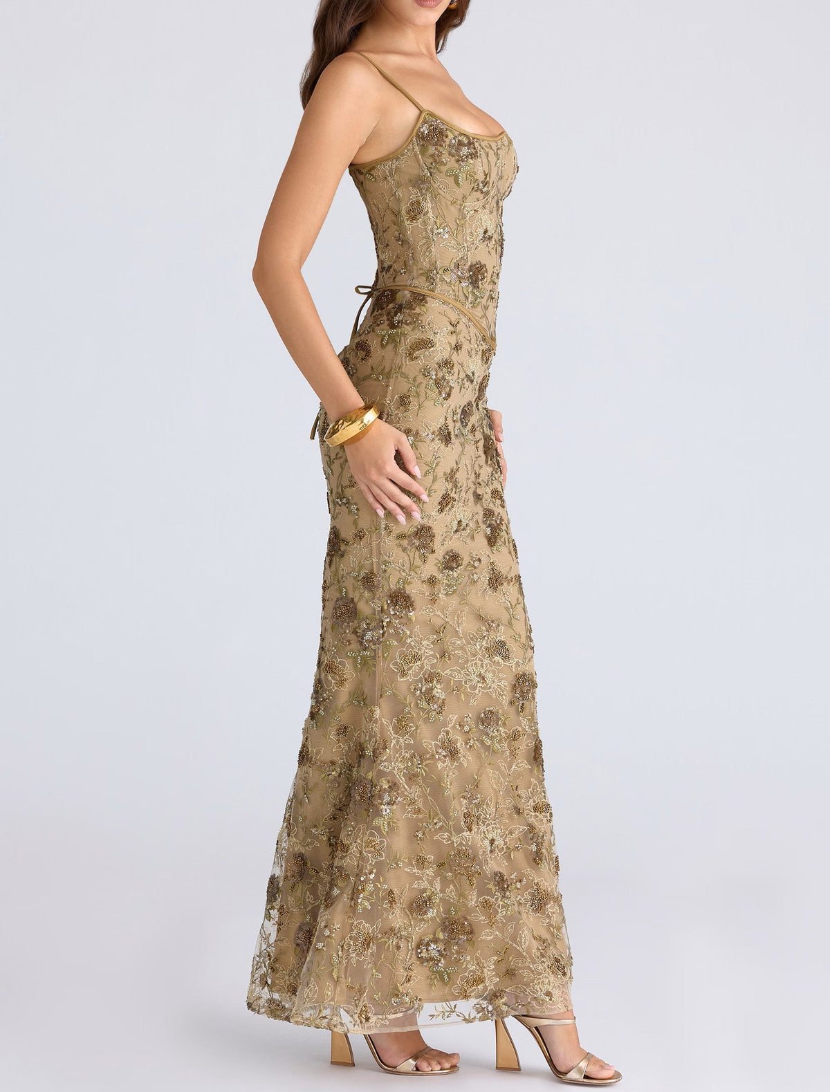 Beaded Embellished Corset Maxi Dress - View 4