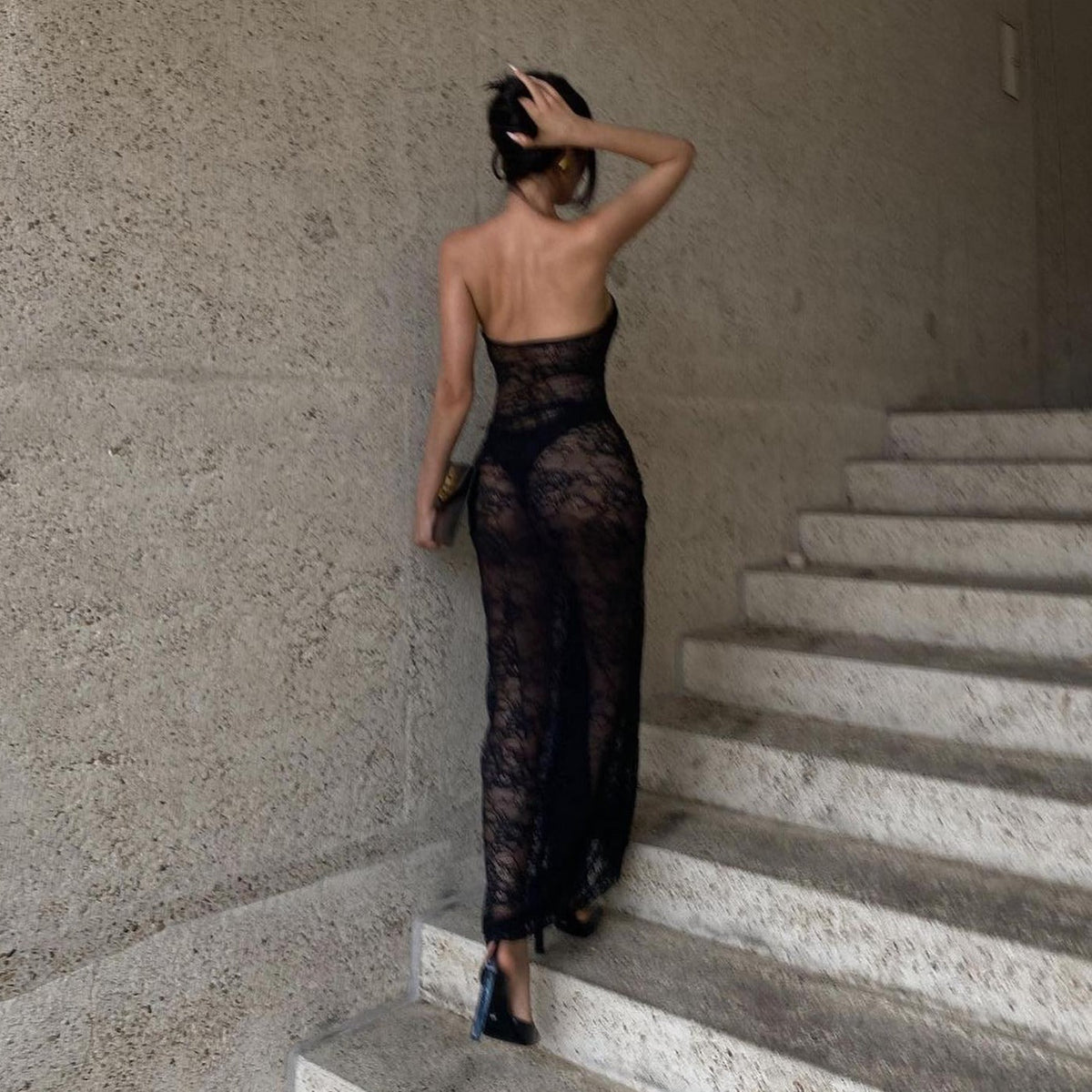 Her Silhouette Strapless Lace Maxi Dress - View 2