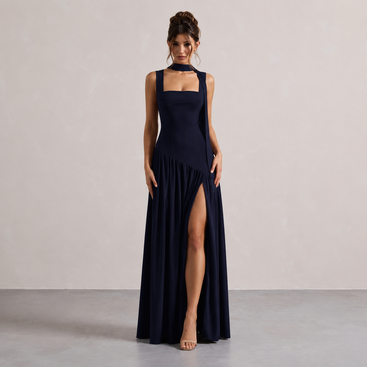 High Neck Choker Cut Out High Split Maxi Dress 4