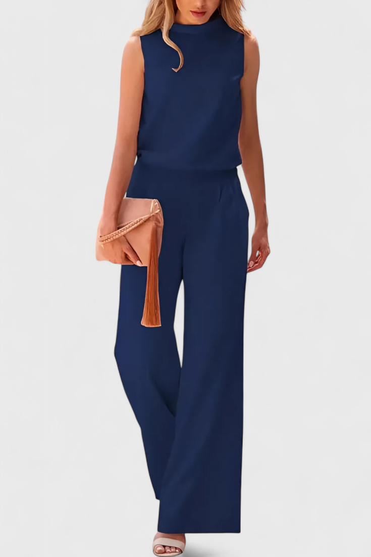 Sleeveless Mock Neck Top and Wide Leg Pants Two Piece Set 3