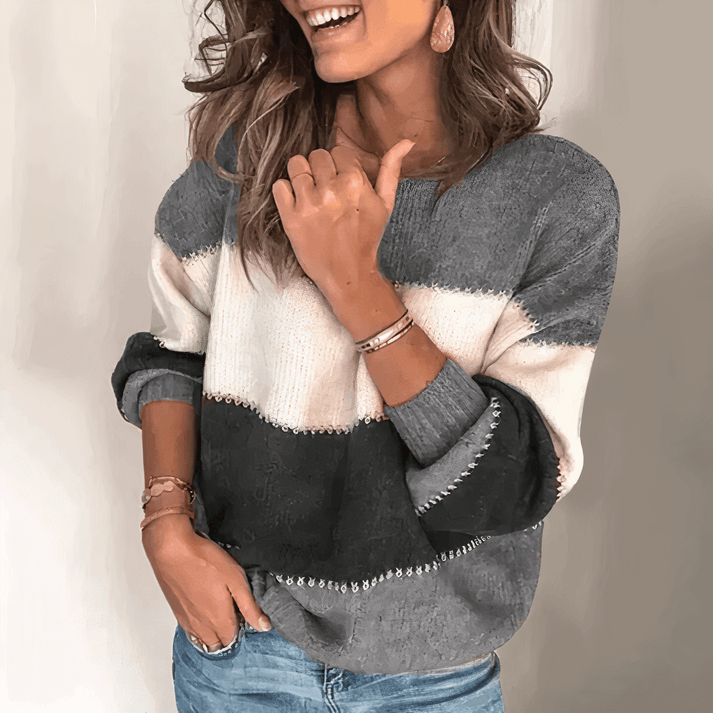 Colour Block Crew Neck Cable Knit Sweater 3
