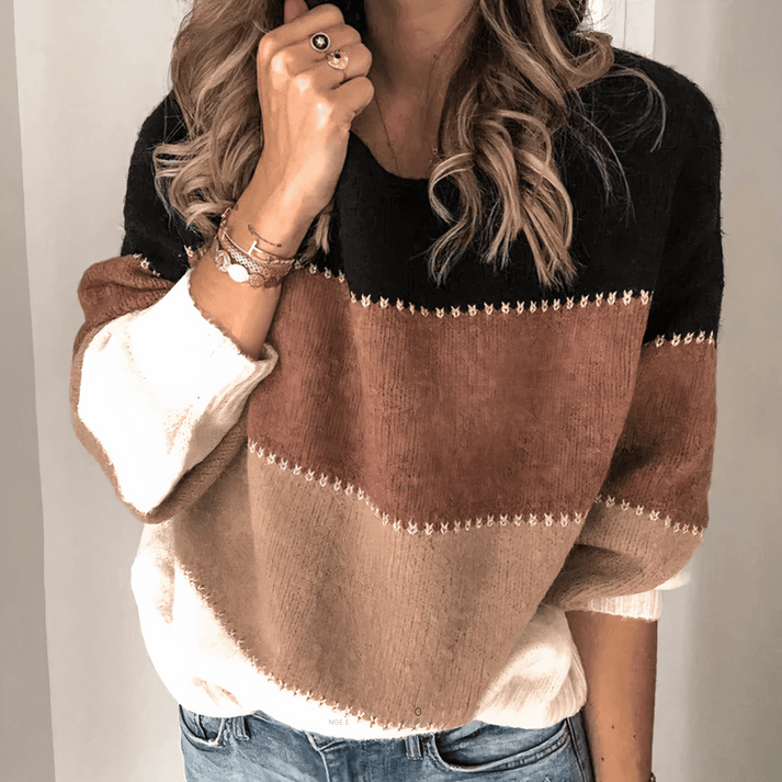 Colour Block Crew Neck Cable Knit Sweater 5