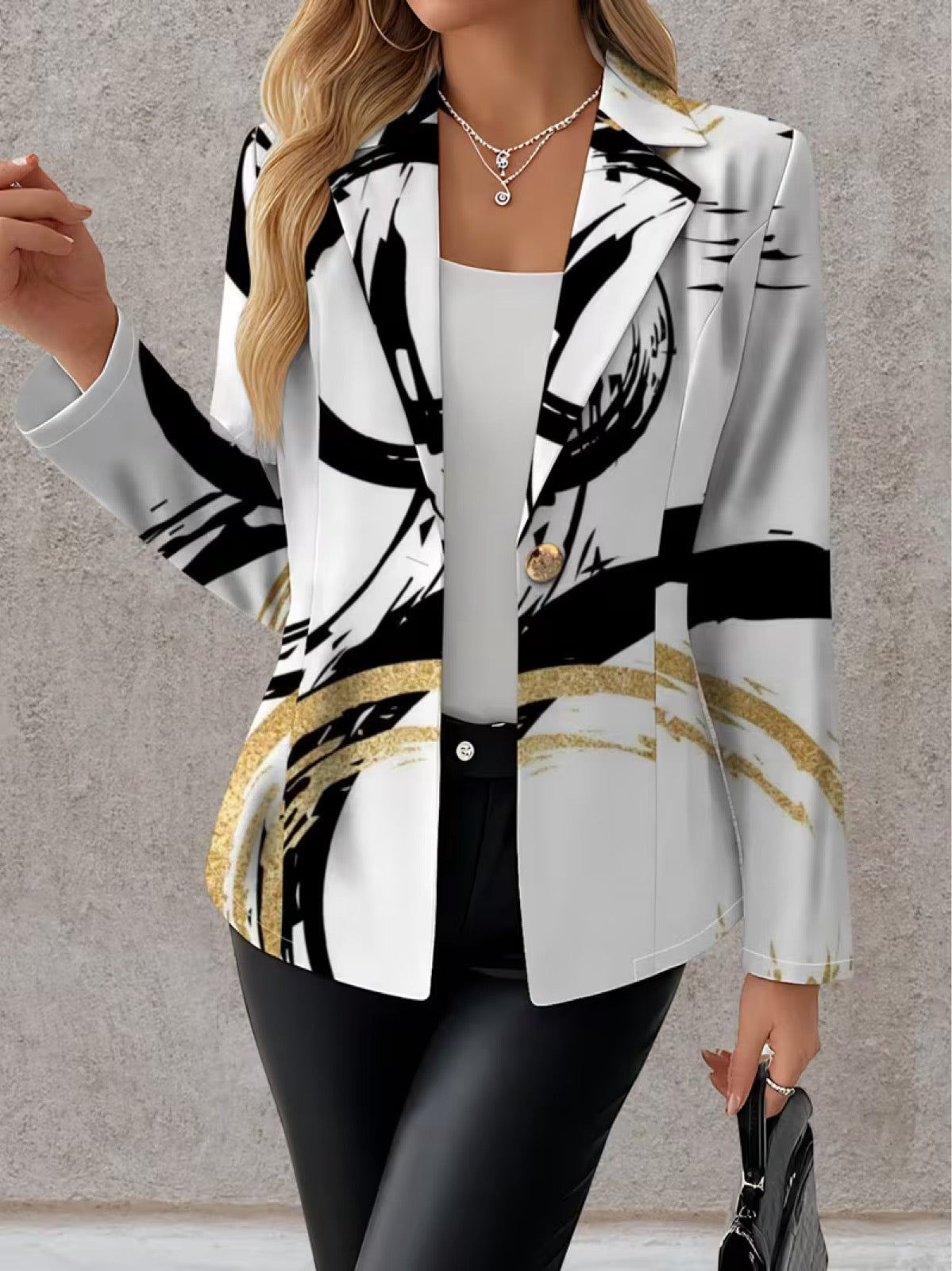 Abstract Brushstroke Print Open Front Cropped Blazer 3