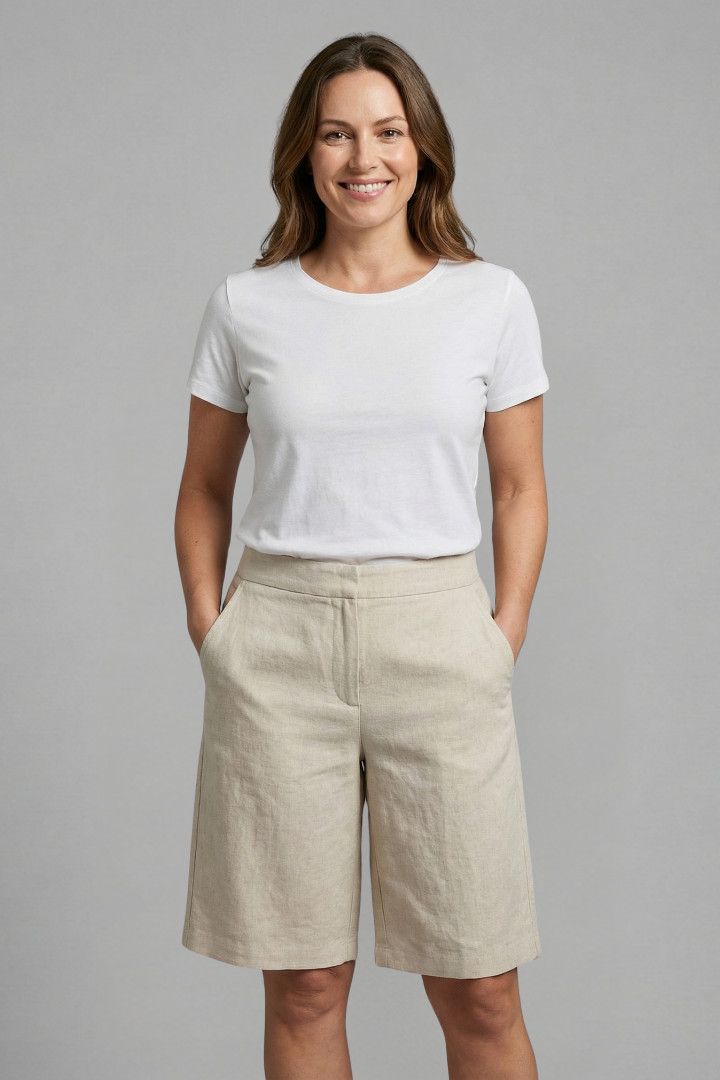 High Waist Wide Leg Linen Look Knee Length Bermuda Shorts 2