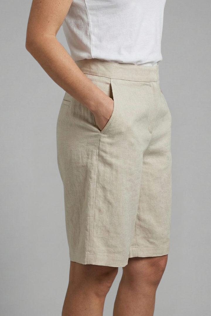 High Waist Wide Leg Linen Look Knee Length Bermuda Shorts 4