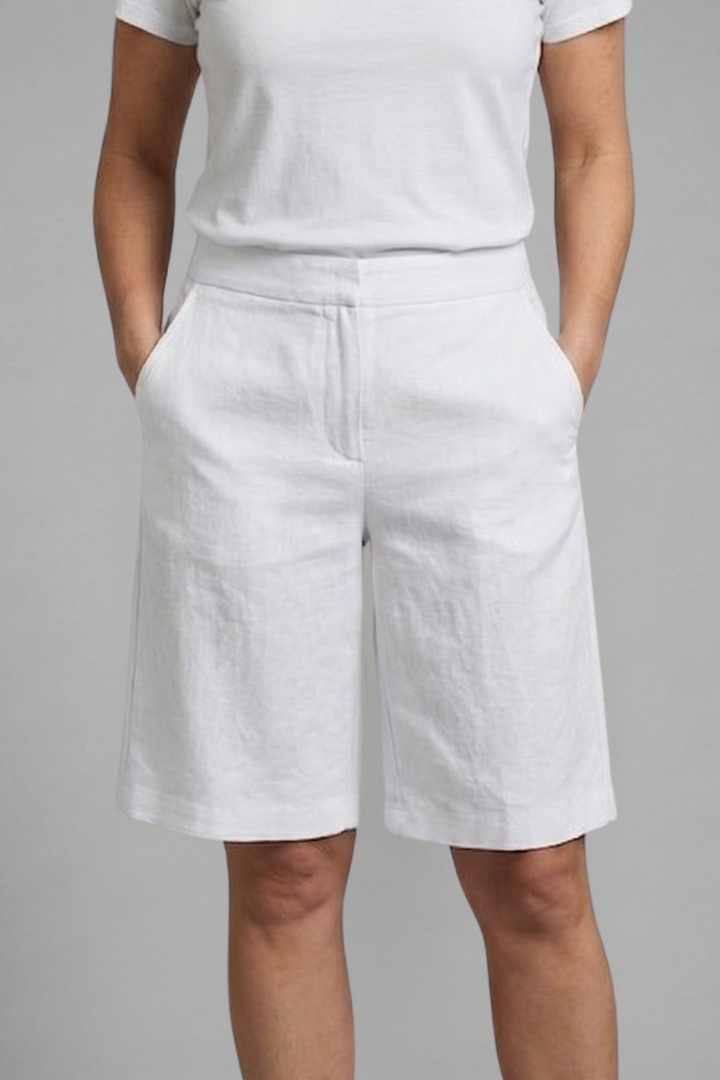 High Waist Wide Leg Linen Look Knee Length Bermuda Shorts 7