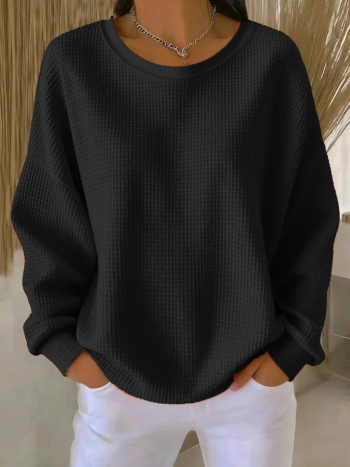 Waffle Knit Crew Neck Drop Shoulder Sweater 8