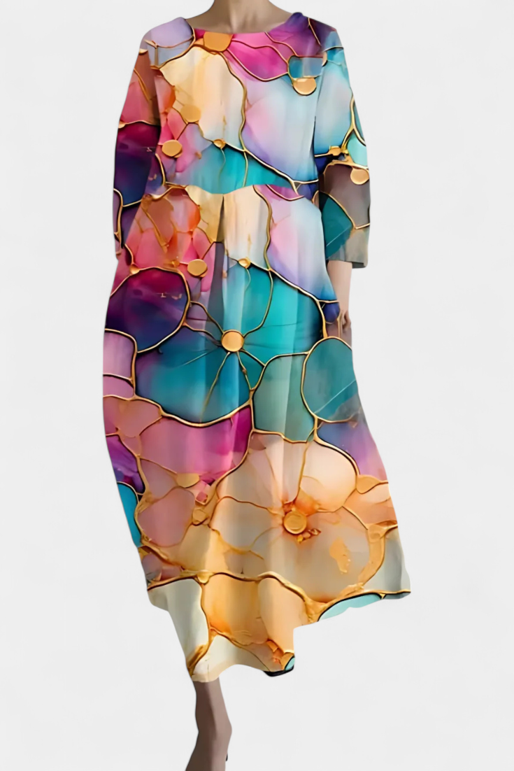 Abstract Print V-Neck Three Quarter Sleeve Oversized Maxi Dress 12