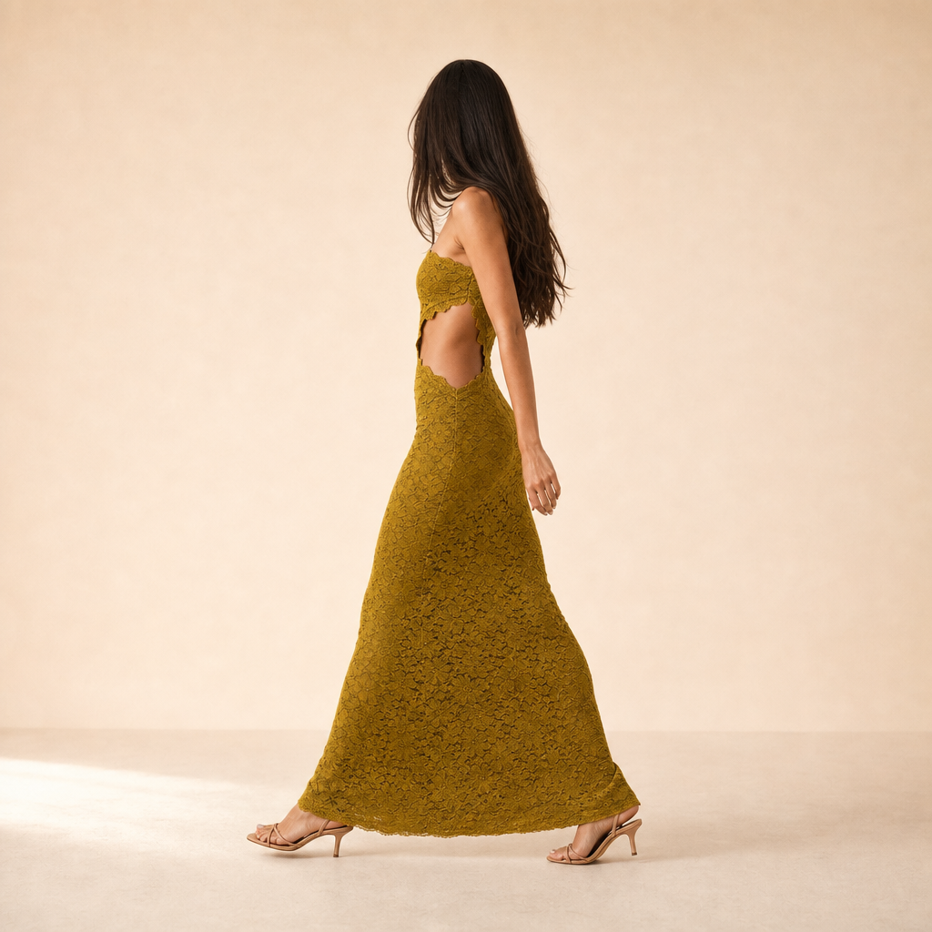 Strapless Lace Cut Out Column Maxi Dress 5