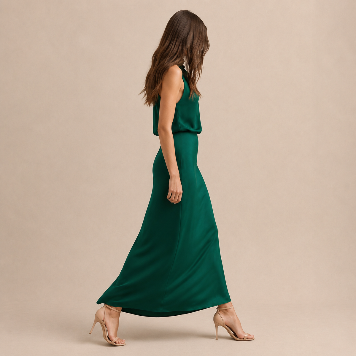 Satin Cowl Halter Neck Bias Cut Maxi Dress 20