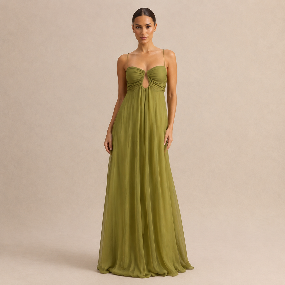 Sweetheart Cut Out Chiffon Flowy Maxi Dress