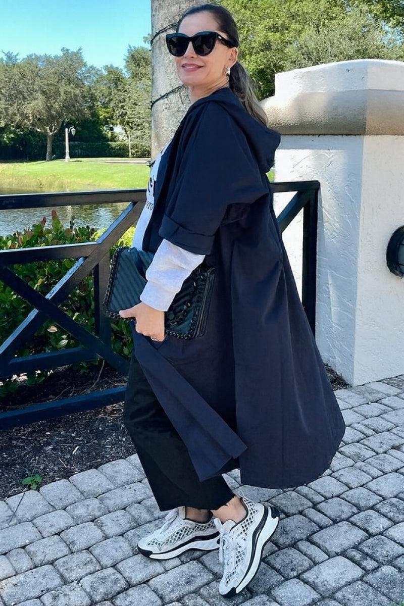 Hooded Open Front Oversized Longline Coat 36