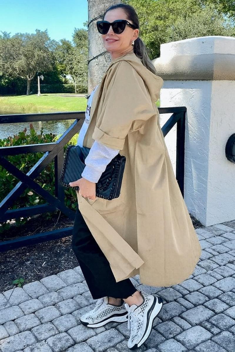 Hooded Open Front Oversized Longline Coat 48