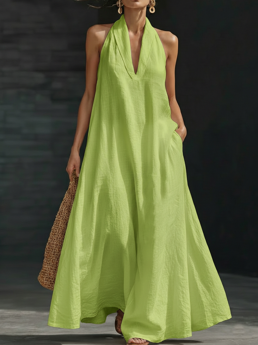 Halter Deep V-Neck Sleeveless Flowy Maxi Dress 4
