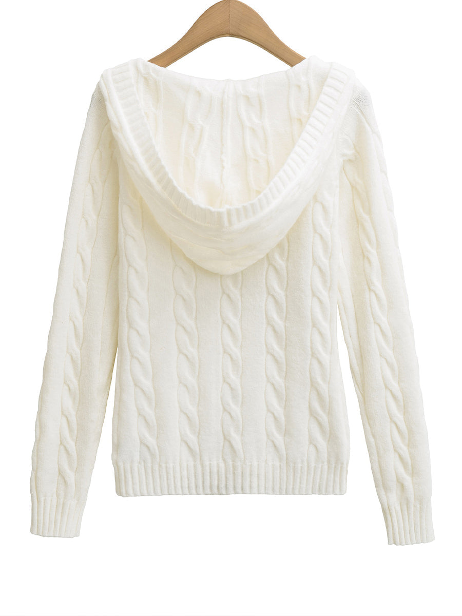 Cable Knit V-Neck Hooded Sweater with Pocket 6