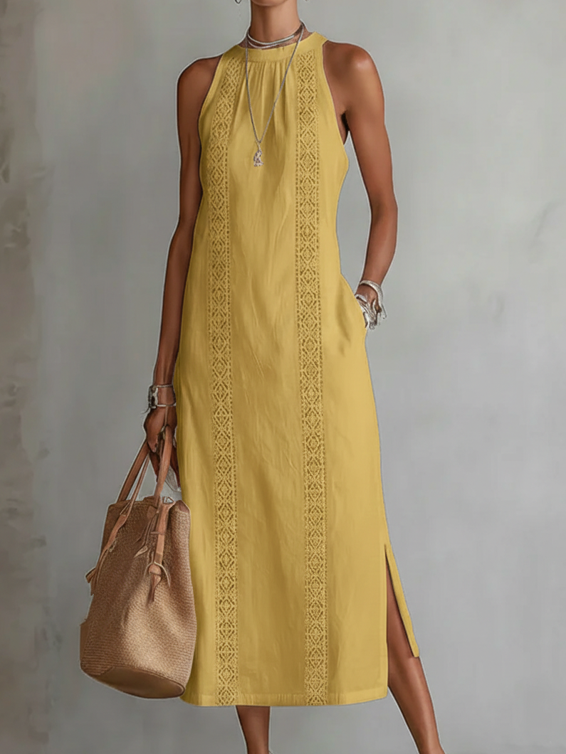 Halter Neck Lace Trim Side Split Maxi Dress 5