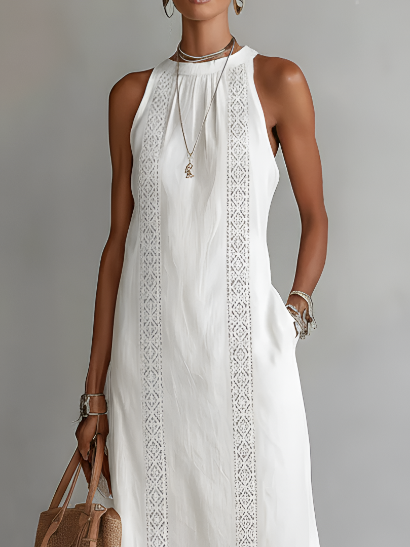Lace Trim Halter Neck Sleeveless Maxi Dress 5