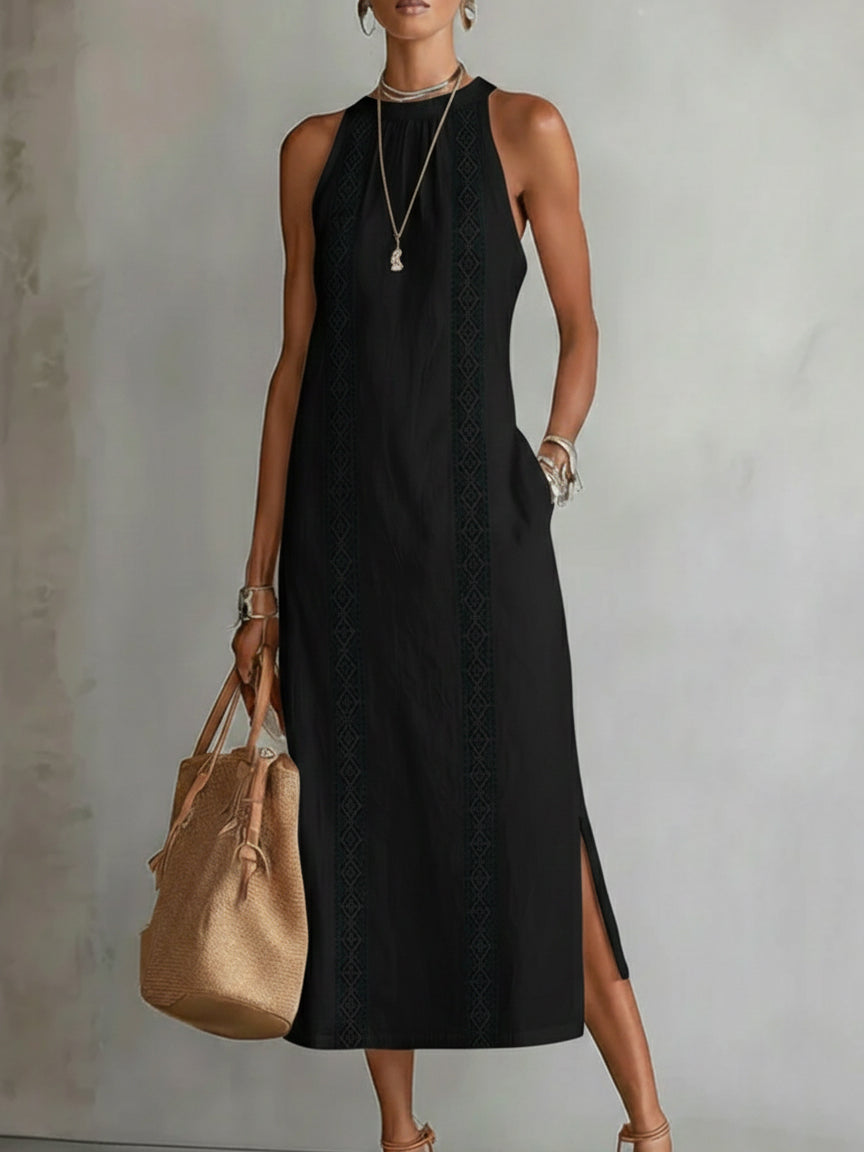 Lace Trim Halter Neck Sleeveless Maxi Dress 11