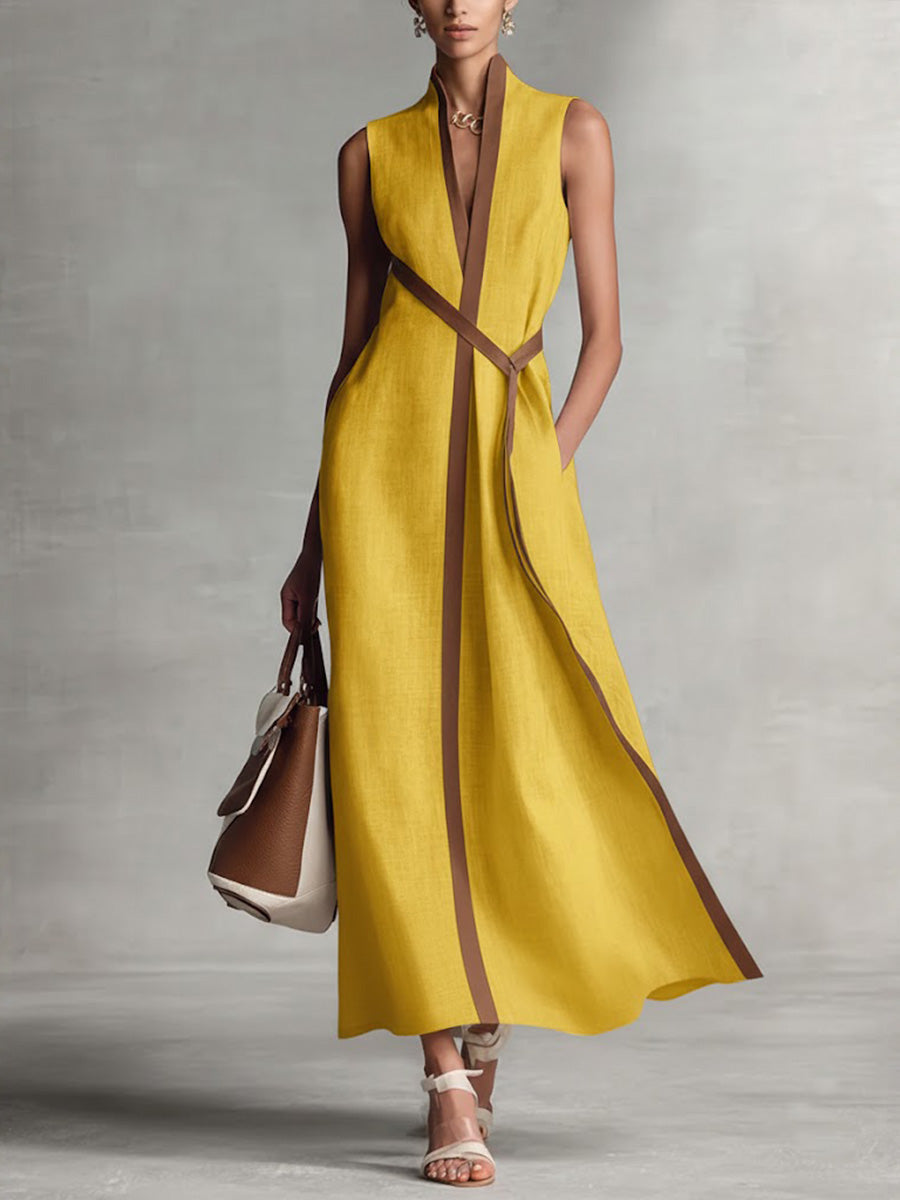 Contrast Trim V-Neck Sleeveless Maxi Dress 4