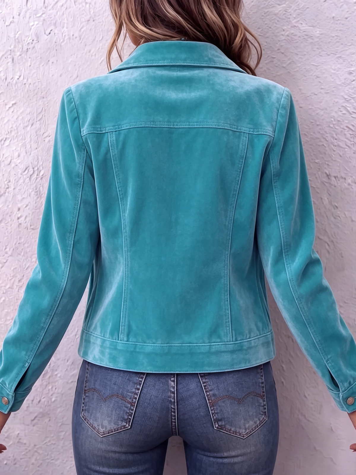 Collared Button Front Chest Pocket Velvet Trucker Jacket 6