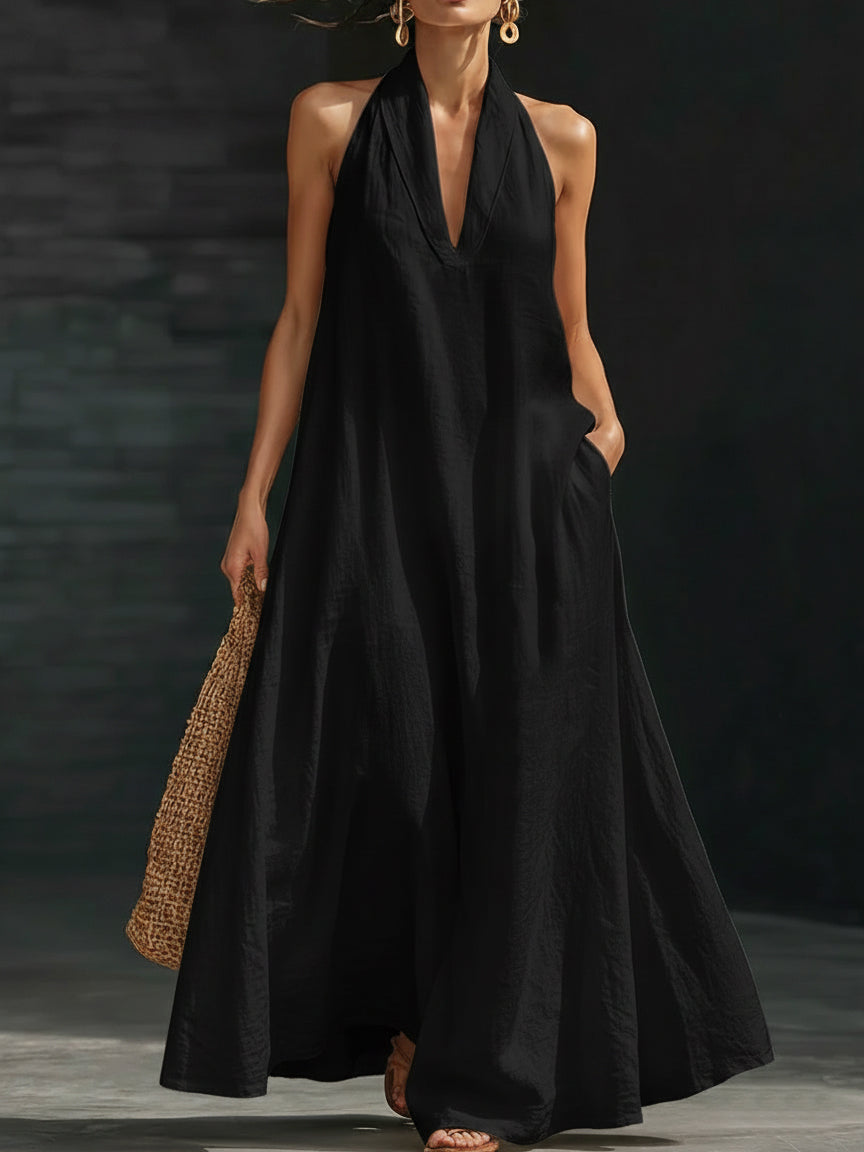 Halter Deep V-Neck Sleeveless Flowy Maxi Dress 5