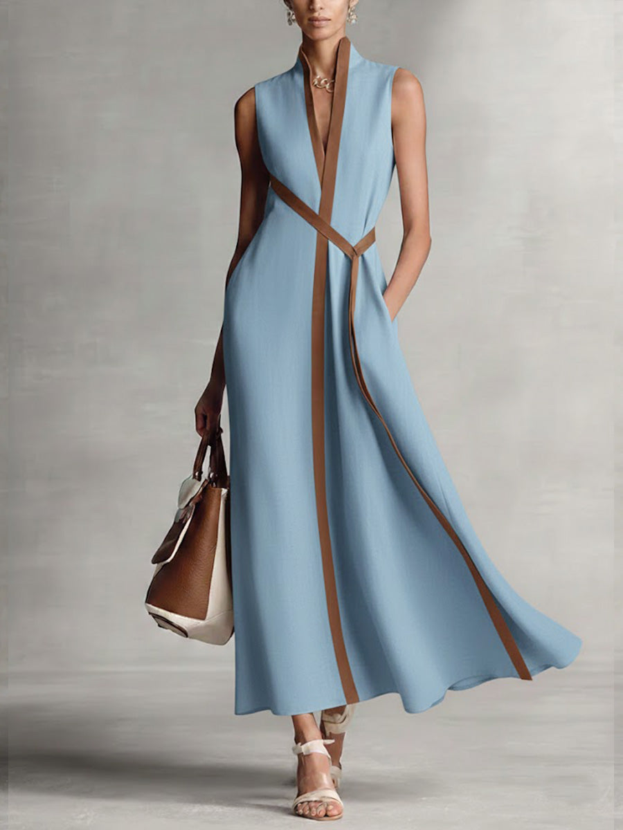 Contrast Trim V-Neck Sleeveless Maxi Dress 3